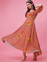 Thumbnail for Malishka Women's Beige Fully Stitched Georgette Printed Anarkali Gown - Distacart