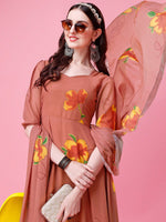 Thumbnail for Malishka Women's Beige Fully Stitched Georgette Printed Anarkali Gown - Distacart