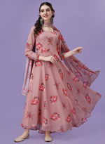 Thumbnail for Malishka Women's Peach Fully Stitched Georgette Printed Anarkali Gown - Distacart