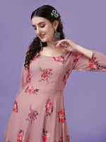 Thumbnail for Malishka Women's Peach Fully Stitched Georgette Printed Anarkali Gown - Distacart