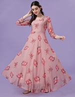 Thumbnail for Malishka Women's Peach Fully Stitched Georgette Printed Anarkali Gown - Distacart