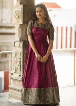 Thumbnail for Malishka Women's Purple Fully Stitched Jacquard Woven Anarkali Gown - Distacart
