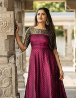 Thumbnail for Malishka Women's Purple Fully Stitched Jacquard Woven Anarkali Gown - Distacart