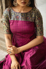 Thumbnail for Malishka Women's Purple Fully Stitched Jacquard Woven Anarkali Gown - Distacart