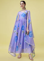 Thumbnail for Malishka Women's Lavender Fully Stitched Georgette Printed Anarkali Gown - Distacart