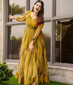 Thumbnail for Malishka Women's Yellow Fully Stitched Georgette Printed Anarkali Gown - Distacart