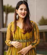 Thumbnail for Malishka Women's Yellow Fully Stitched Georgette Printed Anarkali Gown - Distacart