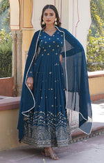 Thumbnail for Malishka Women's Rama Fully Stitched Georgette Embroidered Anarkali Gown - Distacart