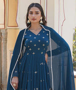 Thumbnail for Malishka Women's Rama Fully Stitched Georgette Embroidered Anarkali Gown - Distacart