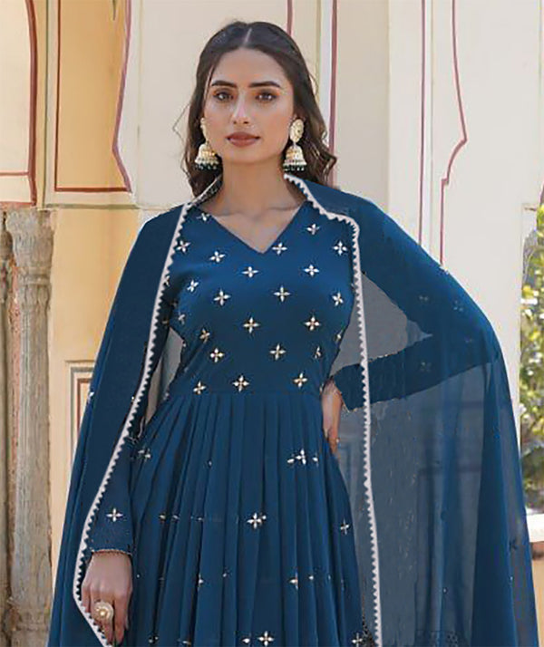 Malishka Women's Rama Fully Stitched Georgette Embroidered Anarkali Gown - Distacart