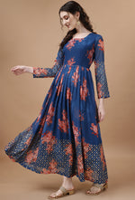 Thumbnail for Malishka Women's Blue Fully Stitched Georgette Embroidered Anarkali Gown - Distacart