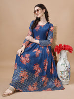 Thumbnail for Malishka Women's Blue Fully Stitched Georgette Embroidered Anarkali Gown - Distacart
