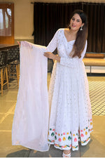 Thumbnail for Malishka Women's White Fully Stitched Georgette Embroidered Anarkali Gown