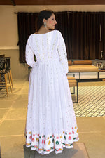 Thumbnail for Malishka Women's White Fully Stitched Georgette Embroidered Anarkali Gown