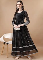 Thumbnail for Malishka Women's Black Fully Stitched Georgette Embroidered Anarkali Gown - Distacart