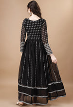Thumbnail for Malishka Women's Black Fully Stitched Georgette Embroidered Anarkali Gown - Distacart
