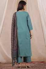 Thumbnail for Malishka Women's Sky Blue Roman Silk Solid Straight Kurta Pant With Dupatta - Distacart