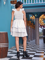 Thumbnail for Malishka Women's White Crepe Solid Fit And Flared Midi Dress - Distacart