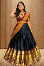 Thumbnail for Malishka Women's Jacquard With Woven Semi-Stitched Lehenga Choli Set - Distacart