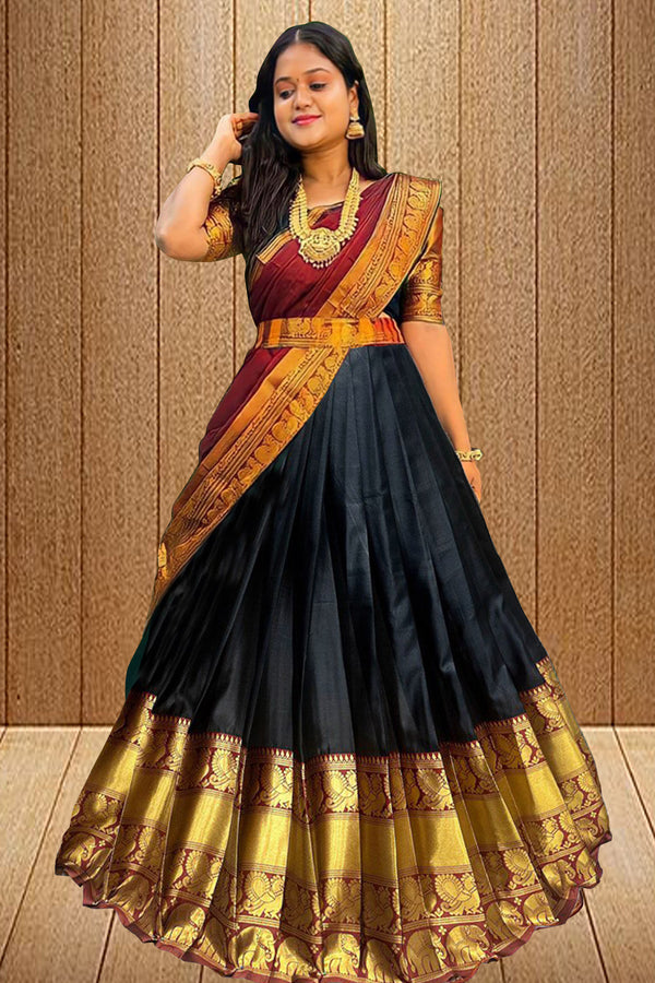 Malishka Women's Jacquard With Woven Semi-Stitched Lehenga Choli Set - Distacart