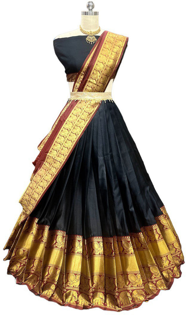 Malishka Women's Jacquard With Woven Semi-Stitched Lehenga Choli Set - Distacart