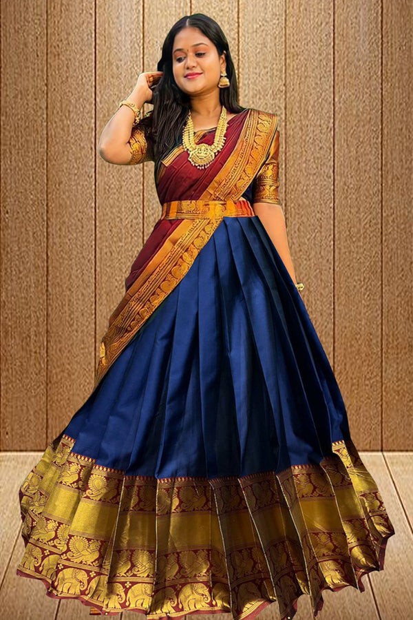 Malishka Women's Jacquard With Woven Semi-Stitched Lehenga Choli Set - Distacart