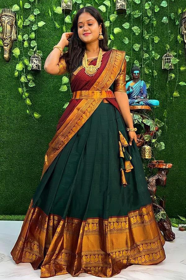 Malishka Women's Jacquard With Woven Semi-Stitched Lehenga Choli Set - Distacart