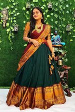 Thumbnail for Malishka Women's Jacquard With Woven Semi-Stitched Lehenga Choli Set - Distacart