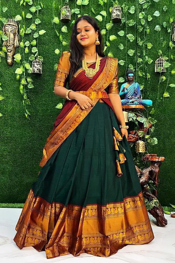 Malishka Women's Jacquard With Woven Semi-Stitched Lehenga Choli Set - Distacart