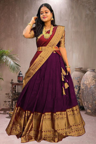 Malishka Women's Jacquard With Woven Semi-Stitched Lehenga Choli Set - Distacart