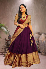 Thumbnail for Malishka Women's Jacquard With Woven Semi-Stitched Lehenga Choli Set - Distacart