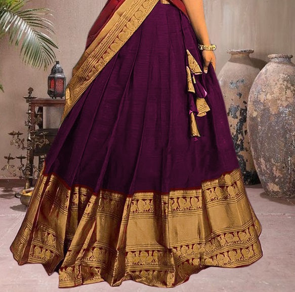 Malishka Women's Jacquard With Woven Semi-Stitched Lehenga Choli Set - Distacart