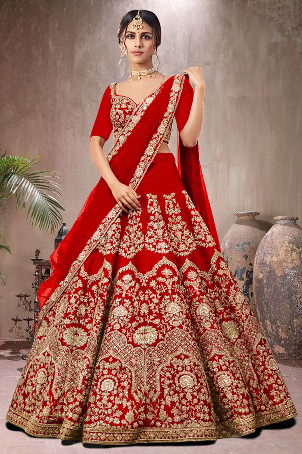 Malishka Women's Silk With Zari Work Semi-Stitched Lehenga Choli Set - Distacart