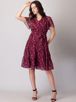 Thumbnail for Malishka Women's Red Georgette Digital Print Fit & Flared Midi Dress - Distacart