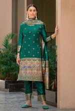 Thumbnail for Malishka Women's Green jacquard Silk Woven Straight Kurta Pant With Dupatta - Distacart