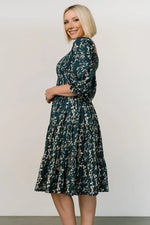 Thumbnail for Malishka Women's Green Crepe Printed Fit & Flared Midi Dress - Distacart