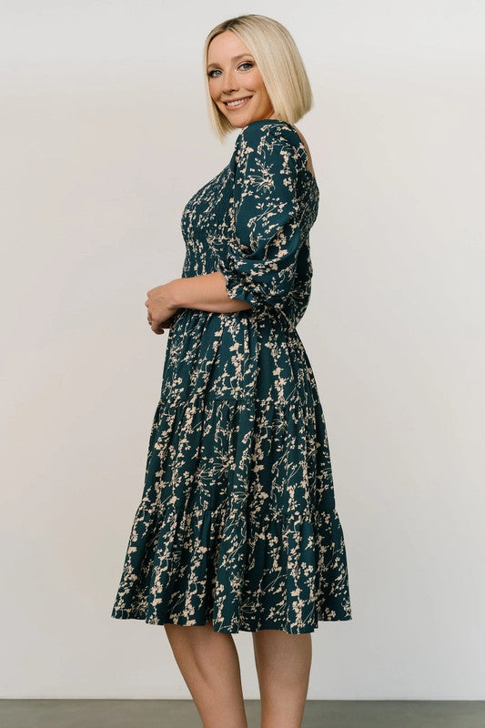 Malishka Women's Green Crepe Printed Fit & Flared Midi Dress - Distacart
