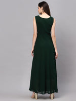 Thumbnail for Malishka Women's Green Georgette Solid Fit & Flared Midi Dress - Distacart