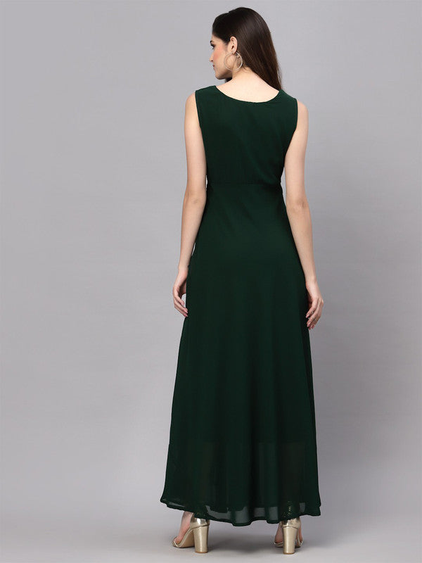Malishka Women's Green Georgette Solid Fit & Flared Midi Dress - Distacart