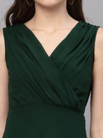 Thumbnail for Malishka Women's Green Georgette Solid Fit & Flared Midi Dress - Distacart