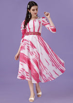Thumbnail for Malishka Women's White Georgette Digital Print Fit & Flared Midi Dress - Distacart