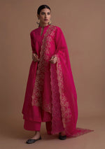 Thumbnail for Malishka Women's Pink Cotton Silk Embroidered Straight Kurta Pant With Dupatta - Distacart