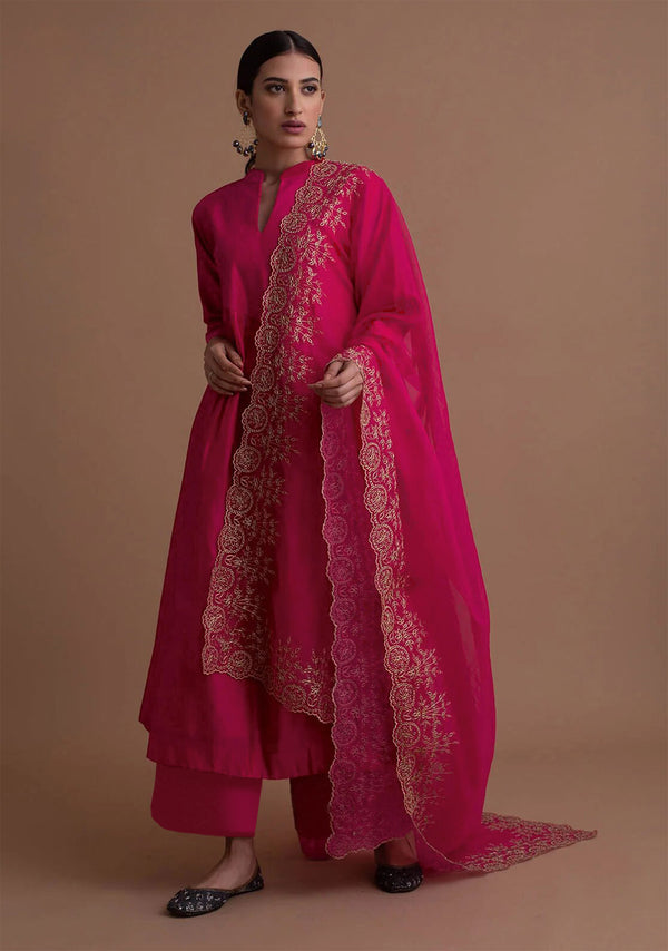 Malishka Women's Pink Cotton Silk Embroidered Straight Kurta Pant With Dupatta - Distacart