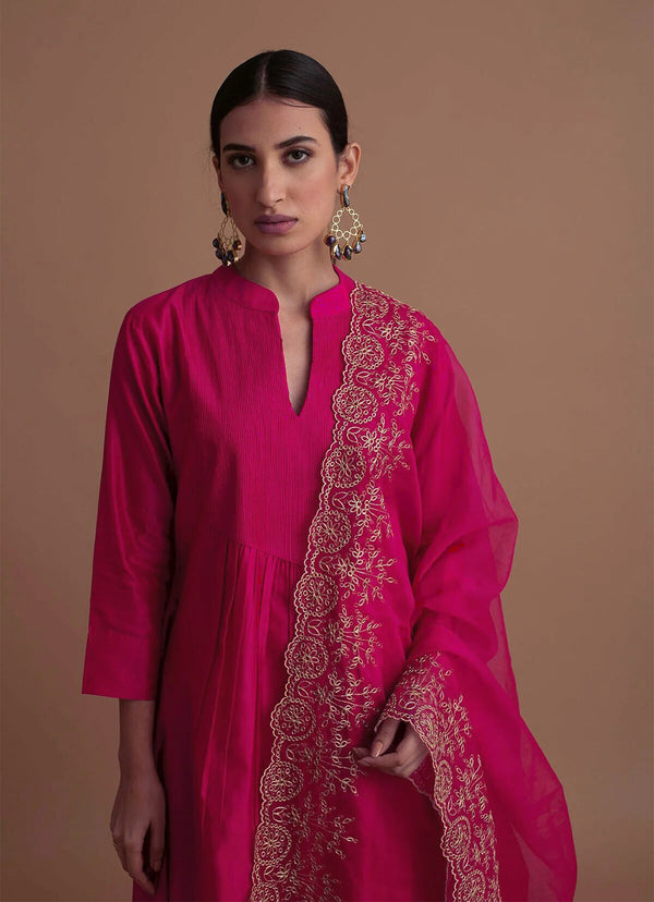 Malishka Women's Pink Cotton Silk Embroidered Straight Kurta Pant With Dupatta - Distacart