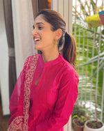 Thumbnail for Malishka Women's Pink Cotton Silk Embroidered Straight Kurta Pant With Dupatta - Distacart