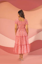 Thumbnail for Malishka Women's Pink Crepe Printed Fit & Flared Midi Dress - Distacart