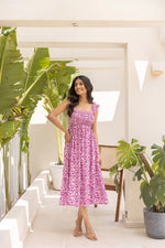 Thumbnail for Malishka Women's Pink Crepe Printed Fit & Flared Midi Dress - Distacart