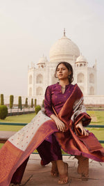Thumbnail for Malishka Women's Purple Jacquard Silk Woven Straight Kurta Pant With Dupatta - Distacart