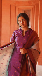 Thumbnail for Malishka Women's Purple Jacquard Silk Woven Straight Kurta Pant With Dupatta - Distacart