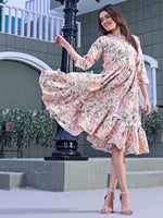 Thumbnail for Malishka Women's Multicolour Crepe Printed Fit And Flared Midi Dress - Distacart